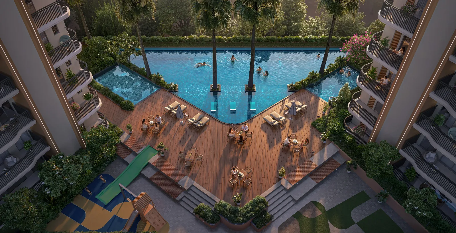 Leafsong Retreat by Hero Homes in Sector MU, Greater Noida - Pool day — developer illustration
